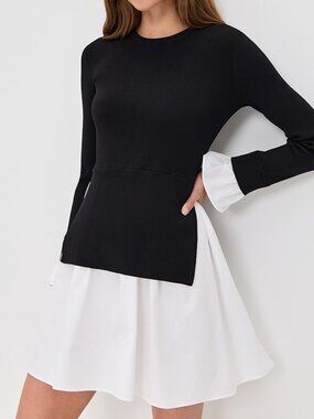 Revolve English Factory Knit Combo Dress Black White S